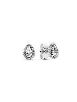 Jewelry Sparkling Teardrop Halo Stud Cubic Zirconia Earrings in Sterling Silver