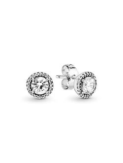 Jewelry Round Sparkle Stud Earrings | Clear Cubic Zirconia | Sterling Silver