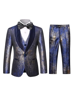 Swotgdoby Boys Tuxedo Suit Fashion Dress 3 Pieces Blazer Vest Pants 4 Colors Weding Festive Attire