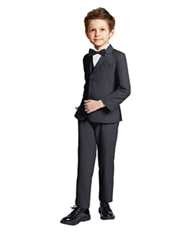 Gent M Boys Suits 5 Pieces Slim Fit Blazer Pants Black Blue Outfit Suit for Wedding