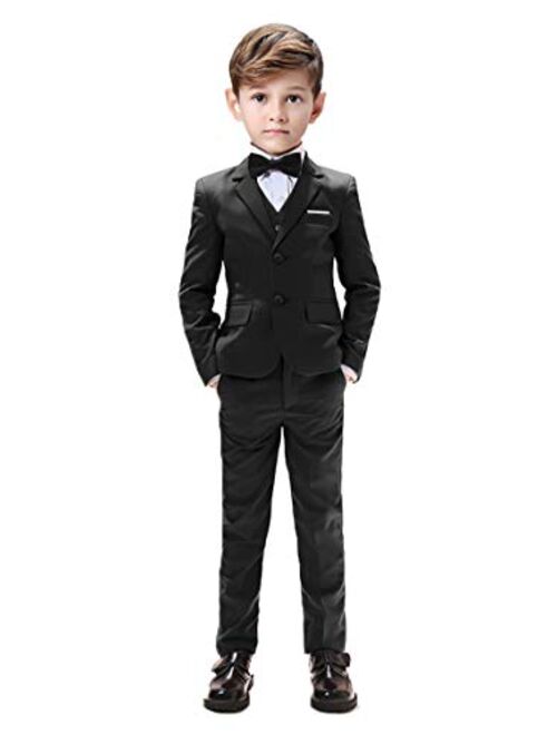 Gent M Boys Suits 5 Pieces Slim Fit Blazer Pants Black Blue Outfit Suit for Wedding