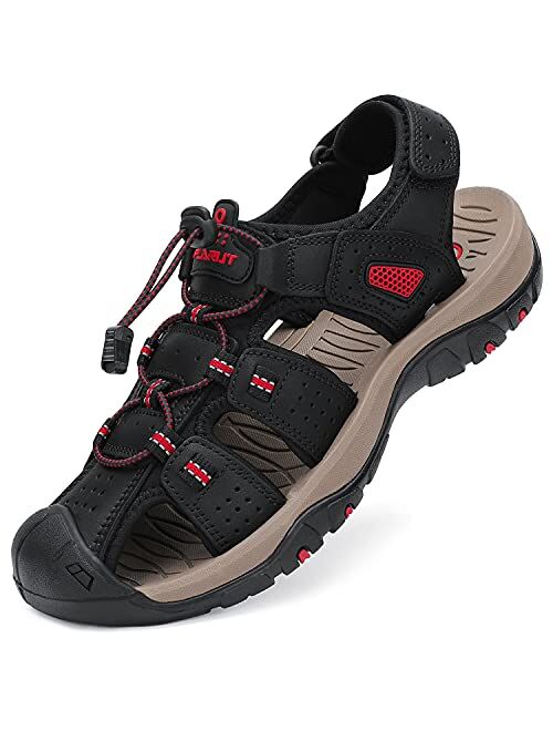 FLARUT Men's Sport Sandals Outdoor Hiking Sandals Closed Toe Leather Athletic Lightweight Trail Walking Casual Sandals Water Shoes