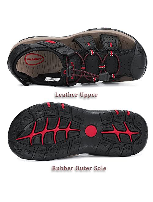 FLARUT Men's Sport Sandals Outdoor Hiking Sandals Closed Toe Leather Athletic Lightweight Trail Walking Casual Sandals Water Shoes