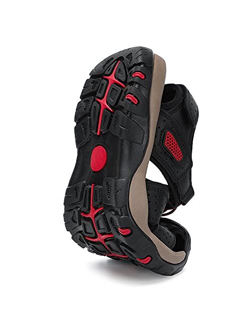 FLARUT Men's Sport Sandals Outdoor Hiking Sandals Closed Toe Leather Athletic Lightweight Trail Walking Casual Sandals Water Shoes