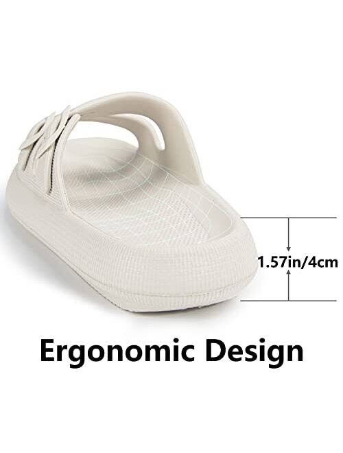 Weweya Pillow Slippers for Women and Men - Cloud Slides - Double Buckle Adjustable - EVA Flat Sandals