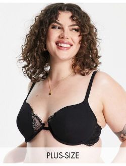 Simply Be lace padded balconette bra in black