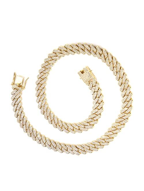 Goodat Cuban Link Chains Mens Iced Out Miami Cuban Chain Necklaces Silver/Gold Bling Diamond Hip Hop Jewelry for Women