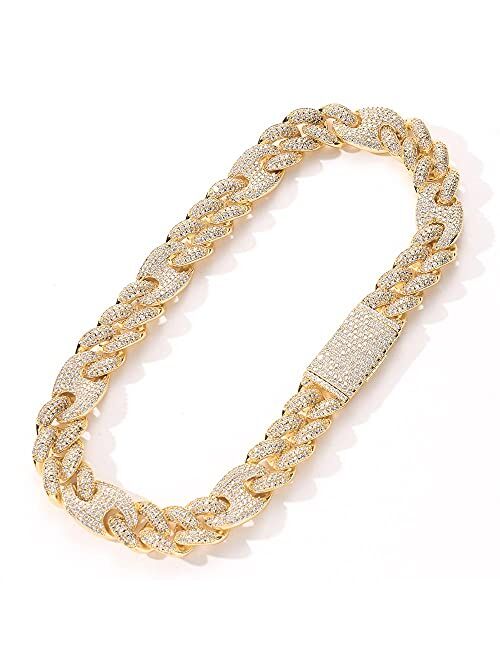 MLENS 20mm Hip Hop Iced Out Chain Cuban Link Chain Necklace 14k Gold/White Gold Plated Bling Drip Miami Chain Prong Setting Lab Diamond Luxury Choker Box Clasp Necklaces 