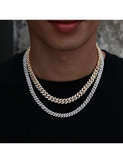 MLENS 6MM Iced Out Cuban Link Chain Hip Hop 18K White Gold/Real Gold Plated 5A Cubic-Zirconia Necklace for Women Miami Rapper Bling Diamond Choker Jewelry Gift for Men