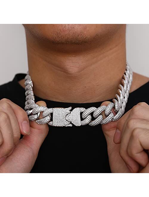 MLENS 20MM 4 Rows Full Iced Out Cuban Link Chain Hip Hop 18K White Gold/Real Gold Plated 5A Cubic-Zirconia Necklace for Women Miami Rapper Bling Diamond Choker Jewelry Gi