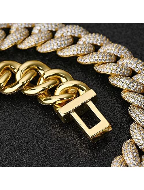 MLENS Luxury 20MM 4 Rows Cluster 5A Diamond Luxury Full Iced Out Cuban Link Chain 18K White Gold/Real Gold Plated Bling Diamond Bubble Chain for Women Miami Rapper Choker