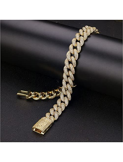 MLENS Luxury 20MM 4 Rows Cluster 5A Diamond Luxury Full Iced Out Cuban Link Chain 18K White Gold/Real Gold Plated Bling Diamond Bubble Chain for Women Miami Rapper Choker