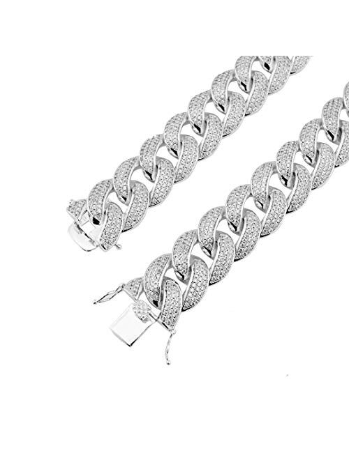 NIV'S BLING | Iced Lab Diamond Chain Necklace 3 Row Cubic Zirconia - Miami Cuban Link Chain for Men and Women | 18K Yellow Gold and White Gold Plated Choker Necklace