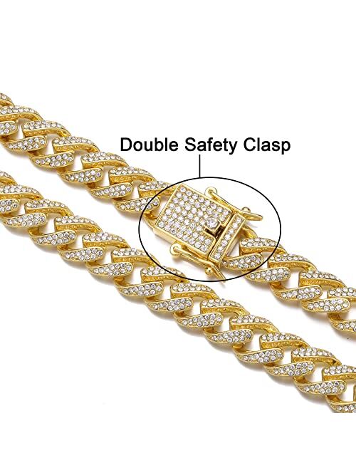 Rosgld Cuban Link Chain for Men Miami Iced Out Cuban Necklace Gold Sliver Diamond Chain Bling 13MM Chain Necklaces for Men Women Hip Hop Rapper Jewelry Gift