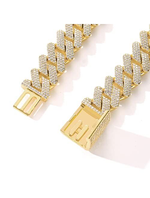 Dxznbest 20mm Hip Hop Mens Iced Out Cuban Link Chain Necklace 14k Gold/White Gold Plated Miami Bling Chain Lab Diamond Luxury Choker Chain Necklaces Jewelry Gift for Men