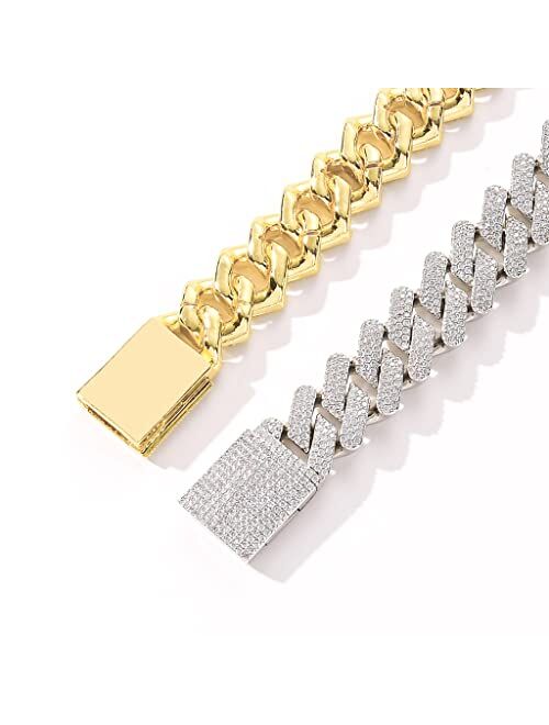 Dxznbest 20mm Hip Hop Mens Iced Out Cuban Link Chain Necklace 14k Gold/White Gold Plated Miami Bling Chain Lab Diamond Luxury Choker Chain Necklaces Jewelry Gift for Men