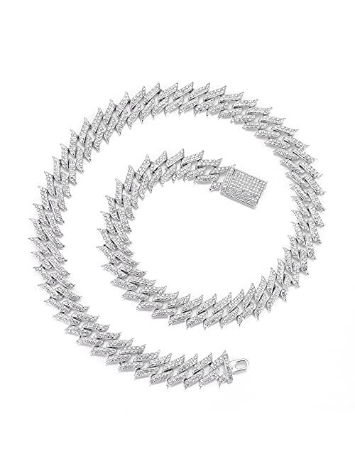 Cblkus Cuban Link Chain For Men - Iced Out Silver Cuban Necklace Miami Diamond Chain Pave Setting