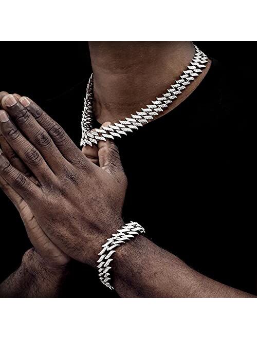 Cblkus Cuban Link Chain For Men - Iced Out Silver Cuban Necklace Miami Diamond Chain Pave Setting