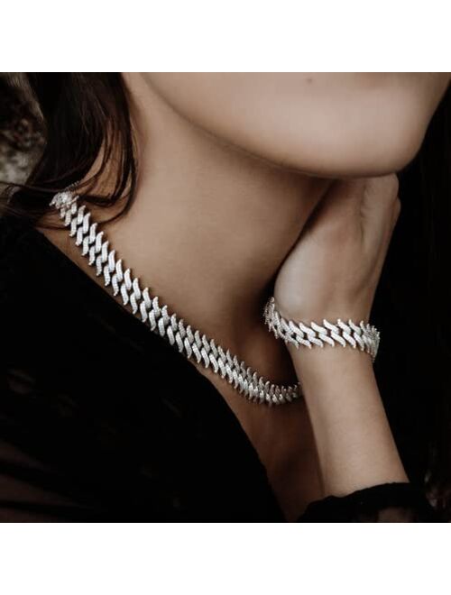 Cblkus Cuban Link Chain For Men - Iced Out Silver Cuban Necklace Miami Diamond Chain Pave Setting