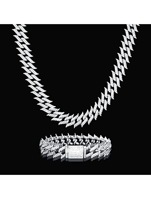 Cblkus Cuban Link Chain For Men - Iced Out Silver Cuban Necklace Miami Diamond Chain Pave Setting