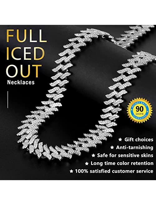 Cblkus Cuban Link Chain For Men - Iced Out Silver Cuban Necklace Miami Diamond Chain Pave Setting