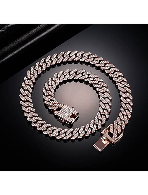 HDMENC Mens Miami Cuban Link Chain Bracelet 12mm Diamond Prong Cuban Chain 8 inch Length Hip Hop Jewely with Gift Box