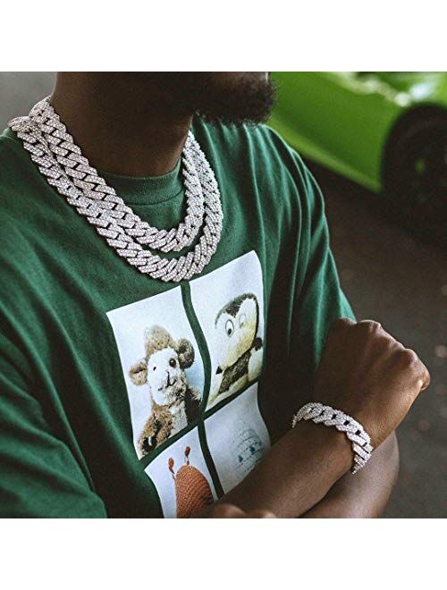 TOPGRILLZ 20mm 6 Times 14K Gold Plated Iced Out Lab Diamond Miami Cuban Link Chain Choker for Men with Box Clasp Hip Hop