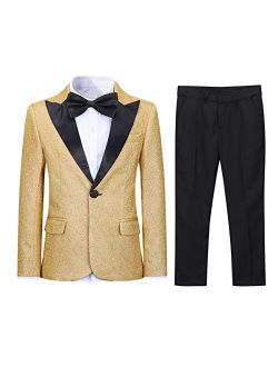 SWOTGdoby Boys Fashion Suit Tuxedo Slim Fit 3 Pieces Golden Shiny Green Silver Jacket Pants Bowtie