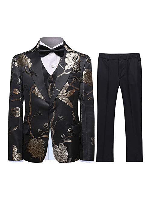 Buy SWOTGdoby Boys Gold Paisley Floral Suit Tuxedo Slim Fit Embroidery ...