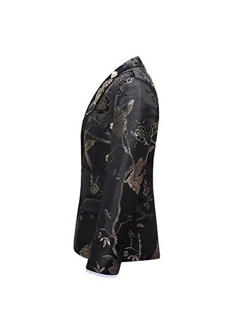 SWOTGdoby Boys Gold Paisley Floral Suit Tuxedo Slim Fit Embroidery 3 Pieces Suit Set Blazer Vest Pants