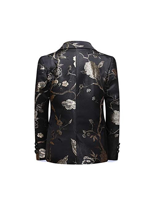 SWOTGdoby Boys Gold Paisley Floral Suit Tuxedo Slim Fit Embroidery 3 Pieces Suit Set Blazer Vest Pants