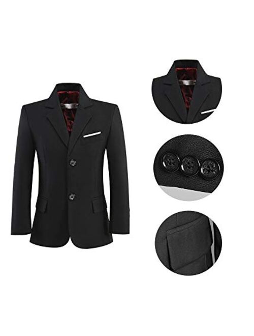SaiLiiny Boys Blazer Slim Suit Coat with Lapel Formal Suits Black Blue One-Button Jacket for Kids