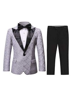 SWOTGdoby Boys Tuxedo Suit Paisley Slim Fit 3 Pieces Blazer Pants Bowtie Wedding Party