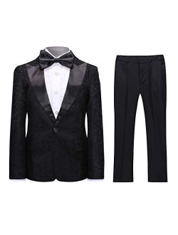 SWOTGdoby Boys Tuxedo Suit Shiny Fashion Dress 2 Pieces Blazer Pants Sequin Shawl Collar