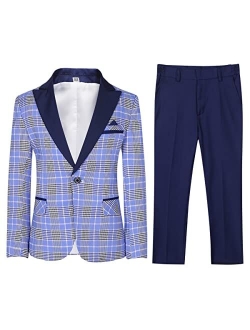 SWOTGdoby Boys Plaid Tuxedo Suit Slim Fit Dresswear 3 Pieces Blazer Pants Vest