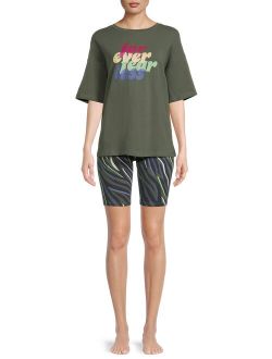 Women's and Women's Plus Short Sleeve T-Shirt and Bike Shorts, 2-Piece Pajama Set
