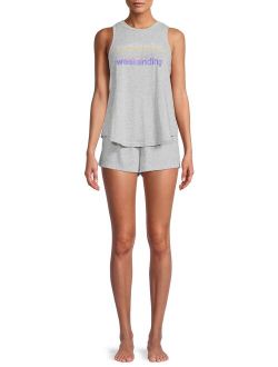 Women's and Women's Plus Muscle Tank Top and Shorts, 2-Piece Pajama Set