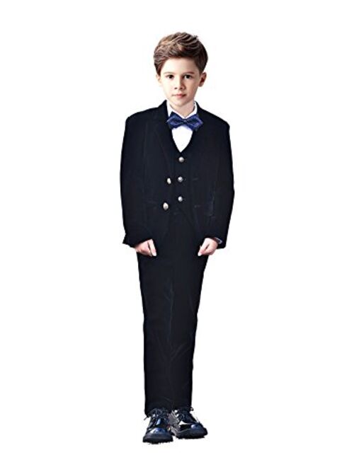 Yanlu 5 Piece Boys Suits Set Kids Formal Velvet Suit with Blazer Vest Pants Shirt and Bow Tie