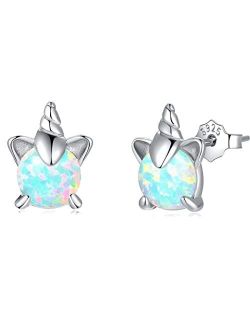 Betty&Sarah Unicorn Girls Earrings Sterling Silver Hypoallergenic Opal Earrings for Women Gifts Unicorn