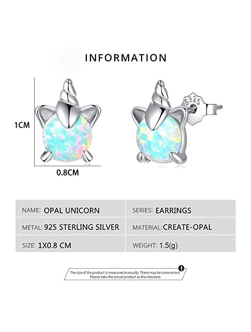 Betty&Sarah Unicorn Girls Earrings Sterling Silver Hypoallergenic Opal Earrings for Women Gifts Unicorn