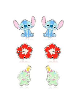 Lilo and Stitch Experiment 626 Silver Plated Stud Earring Set, 3 Pairs