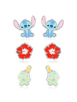 Lilo and Stitch Experiment 626 Silver Plated Stud Earring Set, 3 Pairs