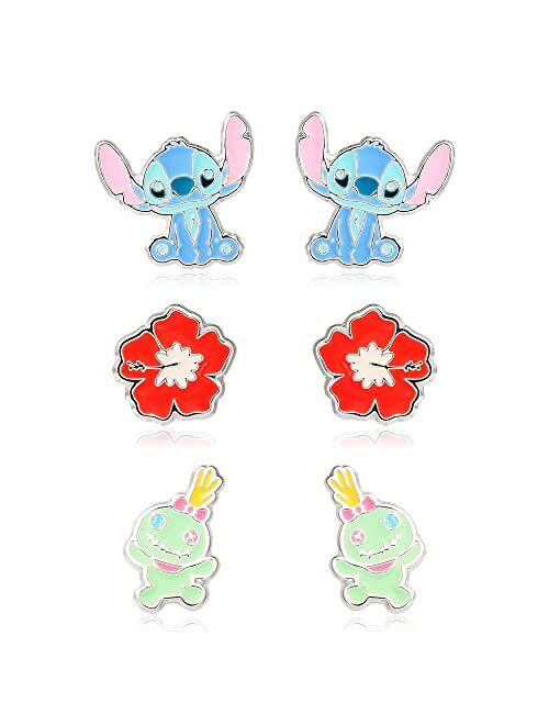 Disney Lilo and Stitch Experiment 626 Silver Plated Stud Earring Set, 3 Pairs