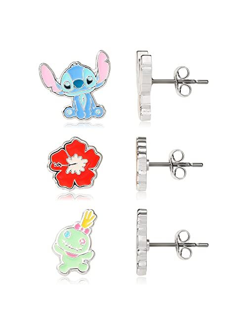 Disney Lilo and Stitch Experiment 626 Silver Plated Stud Earring Set, 3 Pairs
