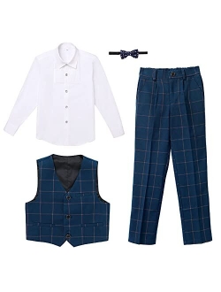 Idopip Boys Formal Suit Set 4-Piece Slim Fit Dresswear Jacket Bowtie Shirt Pants for Toddler Kids Tuxedo Wedding Party Outfit