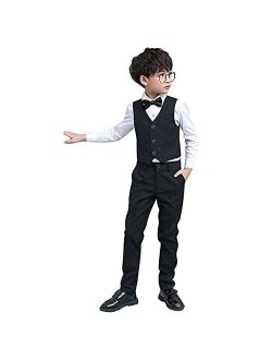 Idopip Boys Formal Suit Set 4-Piece Slim Fit Dresswear Jacket Bowtie Shirt Pants for Toddler Kids Tuxedo Wedding Party Outfit