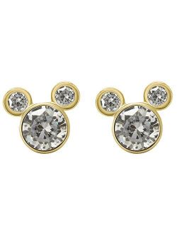 Jewelry - Mickey or Minnie Mouse Cubic Zirconia Stud Earrings, 10k Yellow Gold