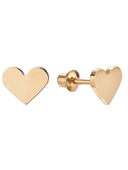 Regetta Jewelry 18k Gold Plated Screw Back Heart Stud Hypoallergenic Earrings for Kids, Baby, Toddler, Little Girls with Surgical Steel Post for Ultra Sensitive Ears with