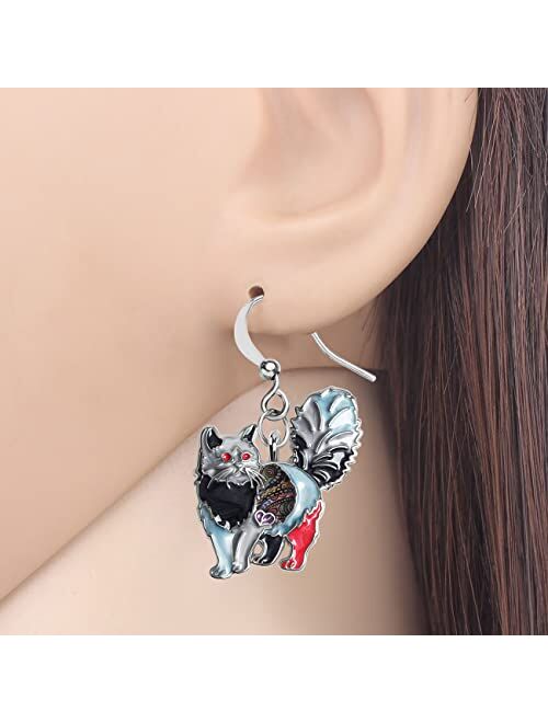 Generic Enamel Alloy Chubby Cat Earrings Kitten Drop Dangle Fashion Jewelry For Women Girls Pet Charm Gift