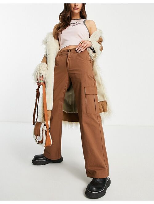 Daisy Street Y2K low rise cargo pants in washed chocolate